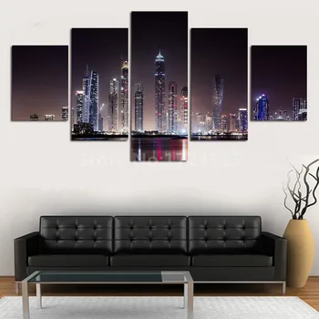 

5 Pieces Canvas Prints New York City Building Landscape Painting Wall Art Home Decor Panels Poster For Living Room