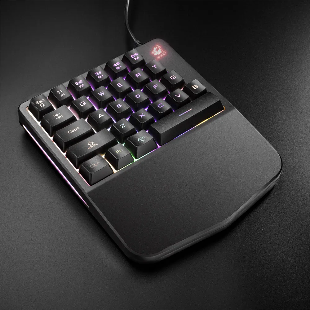 K11 Wired 28 Keys Ergonomic Single Hand Keypad LED Backlit USB Gaming Keyboard