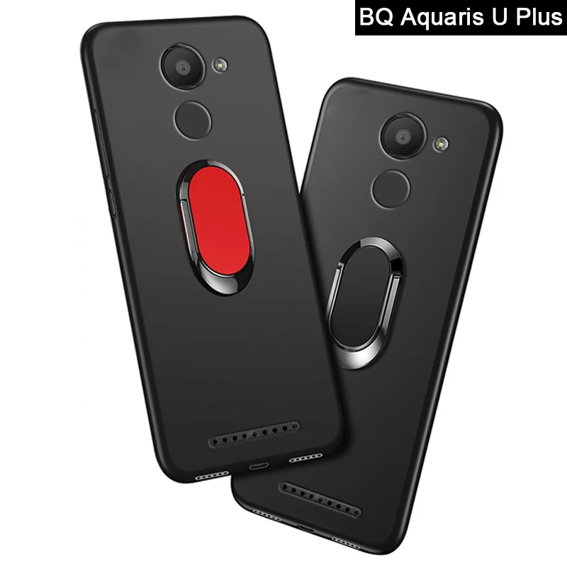

BQ Aquaris U Plus Case luxury 5.0 inch Soft Black Silicone Magnetic Car Holder Ring Cover for BQ Aquaris U Plus Phone Cases