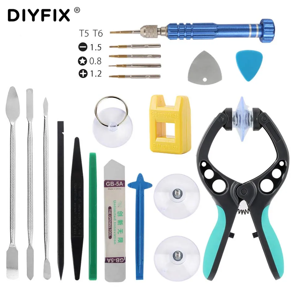 

DIYFIX 20 in 1 Mobile Repair Tools Kit Cellphone LCD Screen Opening Pliers Metal Pry Spudger Set for Phone Tablet Laptop PC Tool