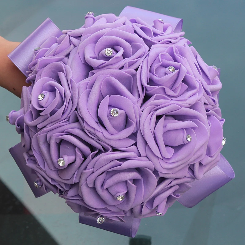 7 цветов, дешевый свадебный букет, PE Rose, подружка невесты, держащая цветочное мыло ручной работы, искусственные розы хрустальные букеты, W2018D