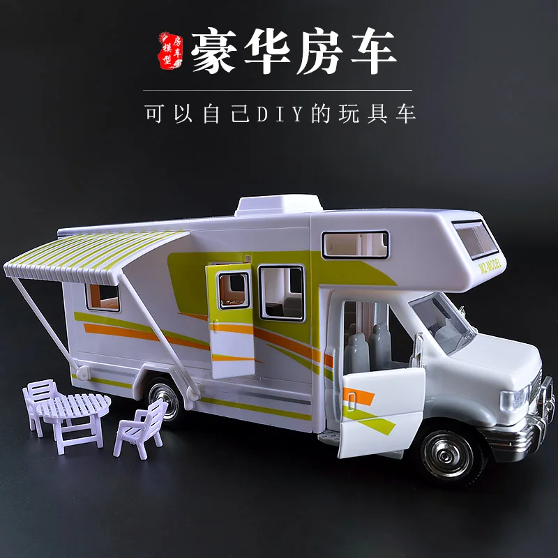 

Luxury DIY RV Car Model Toy acousto-optic Recreational Vehicle caravan bus MPV business car with furniture sound light