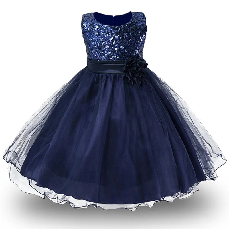 Navy blue Детское свадебное платье подружки невесты с цветочным узором для девочек, кружевное платье принцессы, Детские праздничные платья для девочек на день рождения, костюм для девочек - Цвет: Navy blue