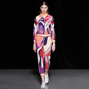 

Color matching letter printing fashion casual sports suit spring new collar collar thread coat jacket + beam mouth nine pants