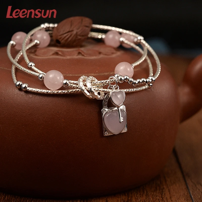 

Leensun jewelry ,Hand made 925 sterling silver with rose quartz bracelet/bangle