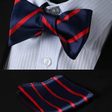 Bs2016b1 Темно-синие Red Stripe Классический шелк жаккард Тканые Для мужчин бабочка галстук-бабочка карман квадратный платок костюм набор