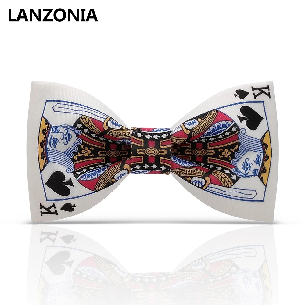 Lanzonia White Funny Poker Patterned Bow Tie For Men Funny Novelty