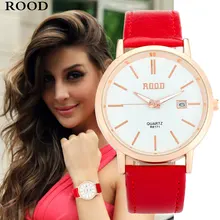 Top Marque Bracelet En Cuir Femmes Montre De Couleur de Sucrerie Robe T-shirts Décontractés Quartz Montres Sport Montre-Bracelet Rouge Montres Étanche Horloge