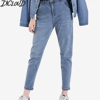 

XL-5XL Plus Size Jeans Women 2018 Fashion Stitching Blue Jeans Female Casual High Waist Harem Pants Washed Ladies Denim Trouser