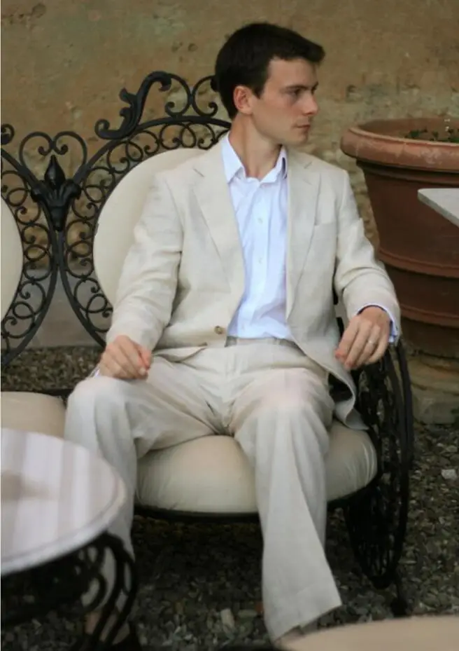 

Latest Coat Pant Designs Beige Men Suits With Pants Tailored Casual Suit For Wedding Suits Prom Party Tuxedos(Jacket+Pants)