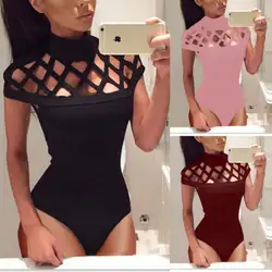 Новинка 2018, модный сексуальный женский комбинезон с коротким рукавом, трико обтягивающее Бандажное платье