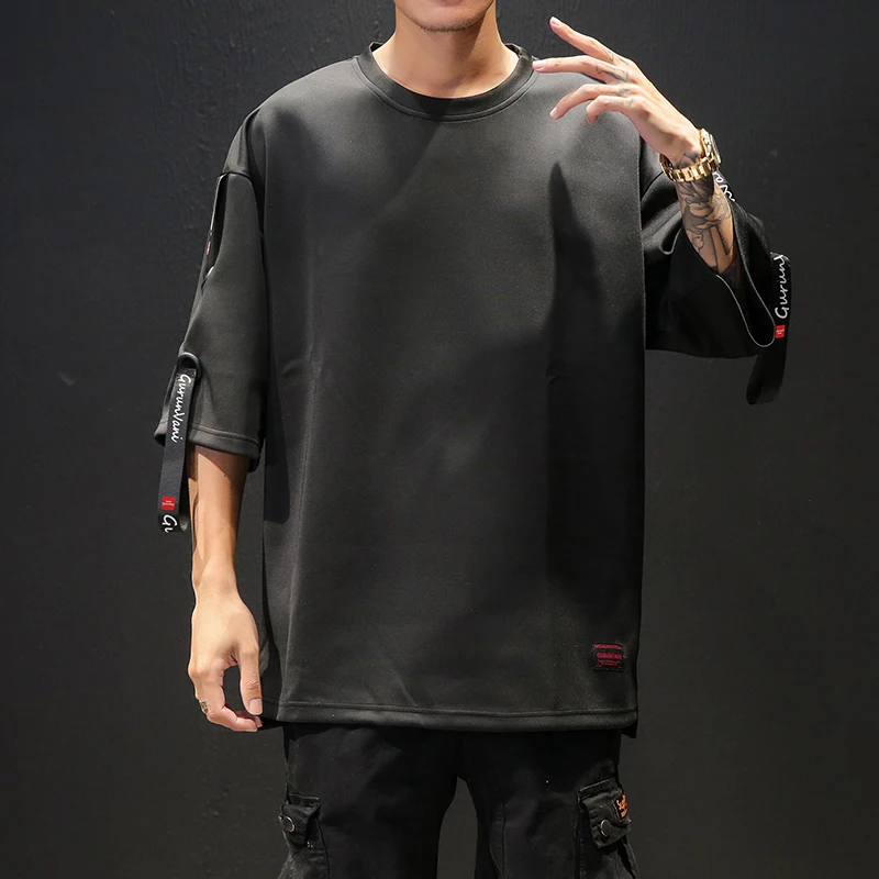 Ribbon T Shirt Men 2019 Summer New Fashion Solid Half Sleeve Men s T Shirts Casual O Neck Hip Hop Tops Tees Male Streetwears 5XL