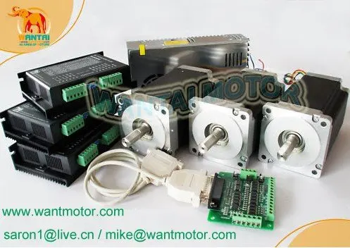 

USA Free! Wantai 3 Axis Nema 34 Stepper Motor 85BYGH450D-008 1090oz-in+Driver DQ860MA 80V 7.8A 256Micro+Power Embroidery Plasma