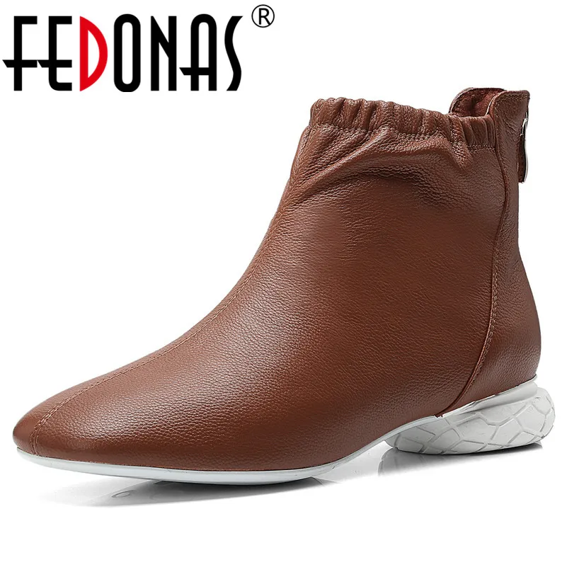 

FEDONAS Fashion Brand Women Genuine Leather Ankle Boots Low Heels Autumn Winter Ladies Shoes Woman Zipper Motorcycle Boots