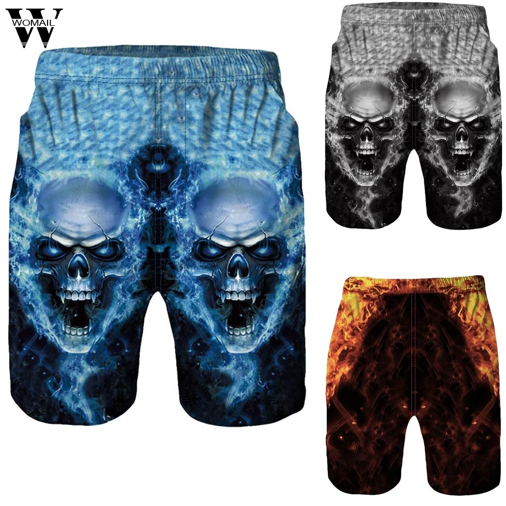 

Womail shorts Men Summer Fashion Plus Size 3D Skull Printed Beach Work Casual Men Short Trouser Shorts Loose Gift NEW 2019 M29