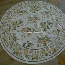 6' x 6' Круглый ручной работы Цветочные желтое золото Розы Шерсть Кружево Ковры