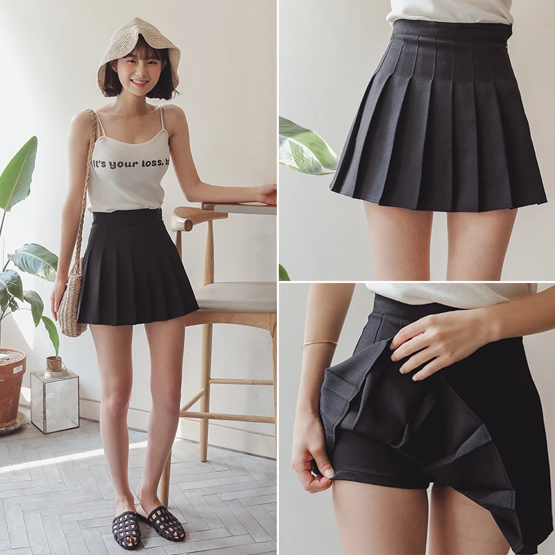 Женская плиссированная мини юбка на молнии с завышенной талией|skirt zipper|fashion pleated