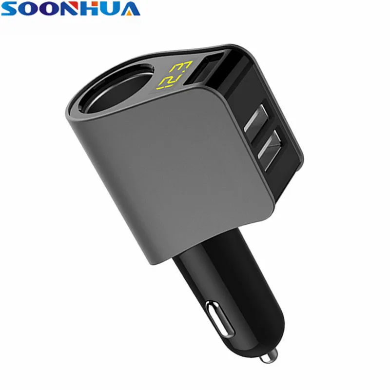 

SOONHUA Cigarette Lighter Intelligent Protection Car Charger 5V 3.1A 3 USB Quick Charging Adapter With Digital Display For Phone