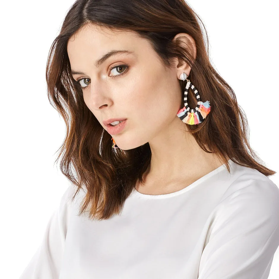 

JUJIA 6 colors handmade cotton tassel earrings fashion women statement dangle drop Earrings for women Fringing earrings jewelry