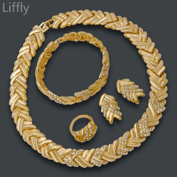 

Fashion Dubai Bridal Jewellery Gold Necklace Jewelry Sets Wedding Party Jewelry For Women