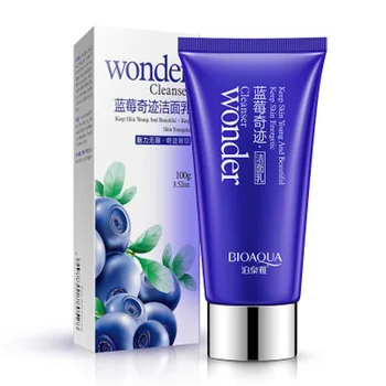 

2018 BIOAQUA Brand Blueberry Wonder Facial Cleanser Plant Extract Facial Cleansing Moisturizing Oil Control Face Skin Care 100g