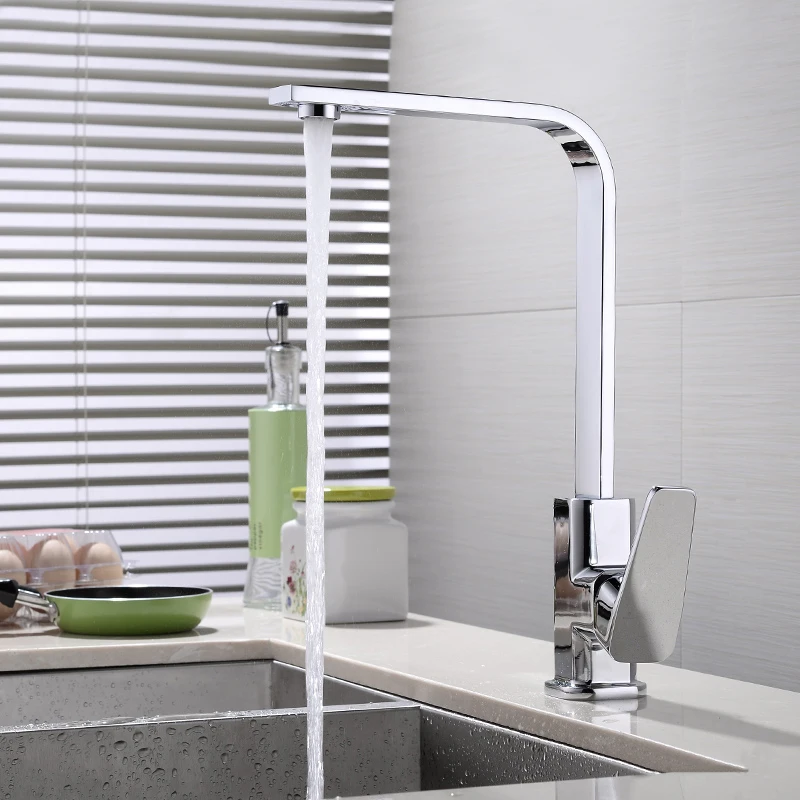 

JOOE Contemporary Square Kitchen Faucet Chrome Finished Hot and cold Mixer Tap Single Handle Sink Faucet Deck Mounted torneira