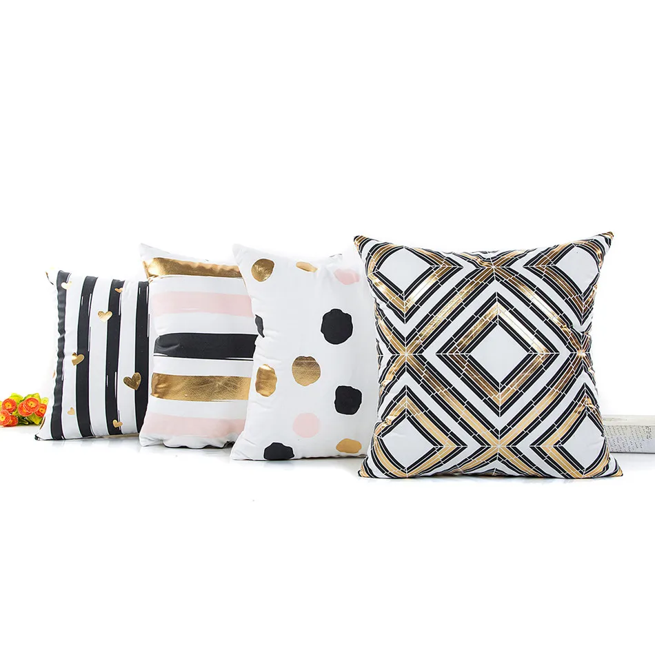 Geometria Bronzing Cushion Cover Strip Love Printed Cotton Pillows Case Sofa Bedroom Home Office Decorative Throw Pillowcases (2)