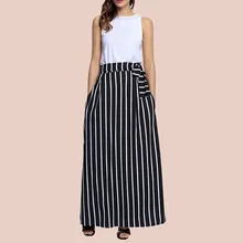 Осенне-летняя Женская длинная юбка шикарные цветные полосатые макси юбки новые женские Высокая талия галстук большой подол винтажная юбка