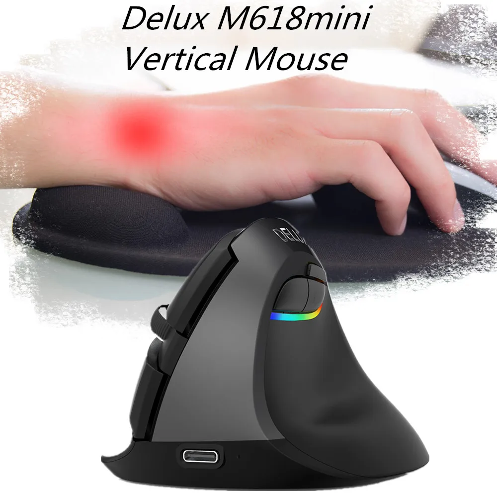 Мышь вертикальная Delux M618Mini игровая беспроводная эргономичная Bluetooth 2 4 ггц|Мыши| |