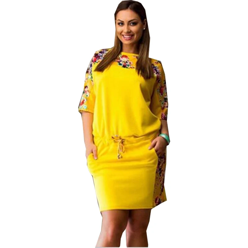 

Summer dress 2019 new print round neck half sleeve printed large plus size women mini floral dresses clothing vestidos LBD8025