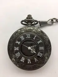 Винтаж Черный Античный римскими цифрами выдалбливают Мужчины Подарок карманные часы Брелок Сеть подарков
