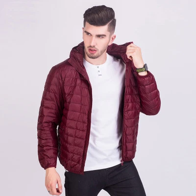 Mens Fashion Winter Jackets Ultra Light Windproof 90% White Duck Down Coats Casual Autumn Portable Puffer Jackets Warm Parkas - Цвет: Wine red