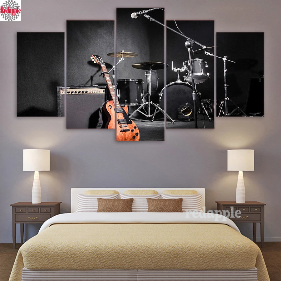 

5D DIY Diamond Painting Cross Stitch kit 5pcs rock punk music guitar drum instruments Full Diamond Embroidery Mosaic Decoration