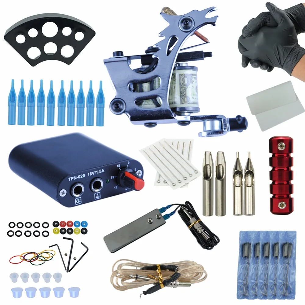 Complete Tattoo Kit Tattoo Machine Set Power Supply Needles Grip Tube