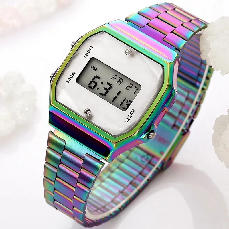 2019 QW спортивные модные кварцевые цветные часы Led из нержавеющей стали для женщин
