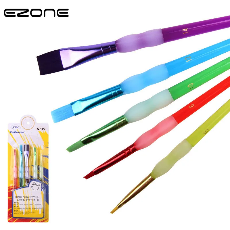 Goede EZONE 5 Stks set Verf Borstels Verschillende Vorm Nylon Haar Aquarel Drie Types Borstel Schilderen Gereedschap Kunst Levert Paperalia Geschenken