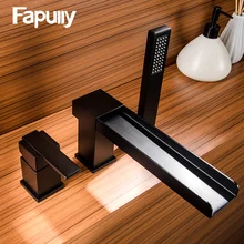 Fapully Basin Faucet Waterfall Faucet Single Handle Bathroom Sink Black Mixer Taps Square Hot and Cold Water Bathtub Faucet 604 Fapully Basin Faucet Waterfall Faucet Single Handle Bathroom Sink Black Mixer Taps Square Hot and Cold Water Bathtub Faucet 604