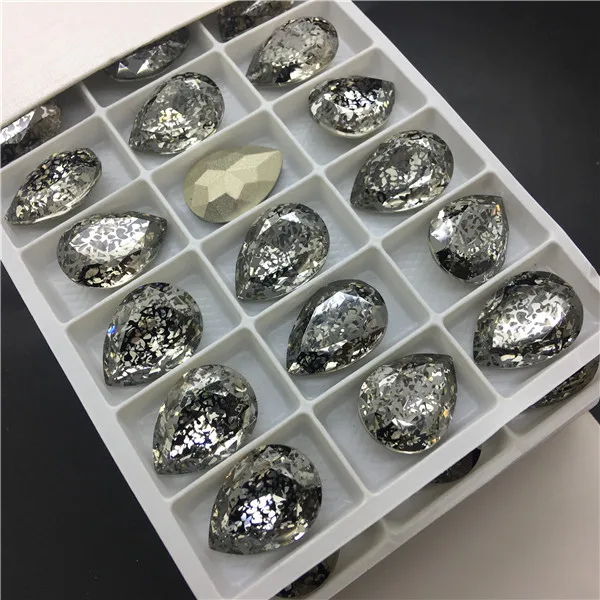 Кристалл патина 13X18 мм 10x14 мм каплевидный кристалл необычный камень K9 стеклянные капельки бусины качество изготовления ювелирных изделий - Цвет: 001BP Black patina