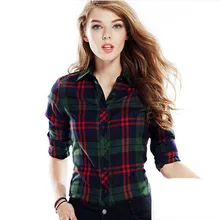 New arrival 100 Cotton Plaid Blouses Shirts Women Outwear Long sleeve Flannel Tartan Shirts 2015 Autumn