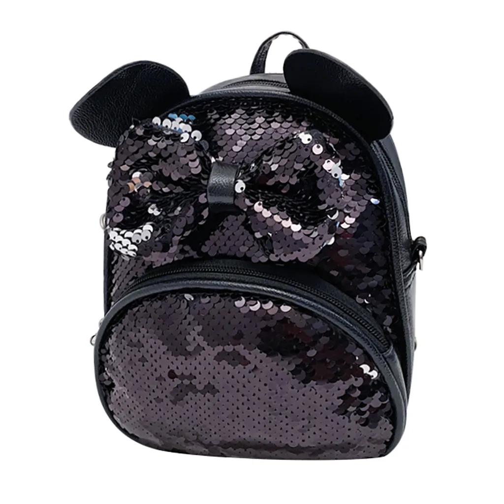 Модные женские туфли рюкзак высокое качество для девушек-студенток; с героями мультфильмов платье с блестками и бантом Сумка через плечо Школьный рюкзак, рюкзак для путешествий mochila mujer - Цвет: Черный
