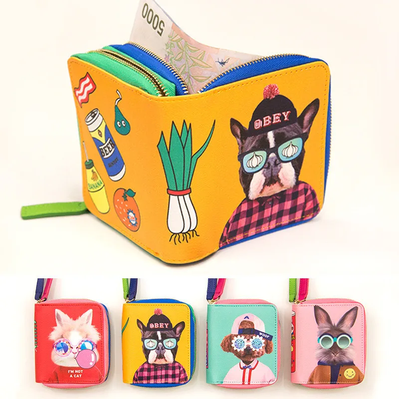 

Double zipper wallet cartoon cute short Funny animal card coin purse women smart portable change bags girls money purse