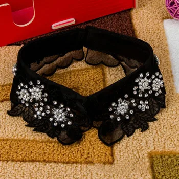 

False collar women flower Diamond shirt Sweater Fake Collar Korean chiffon Fashion diamond crystal beading shirt lapel
