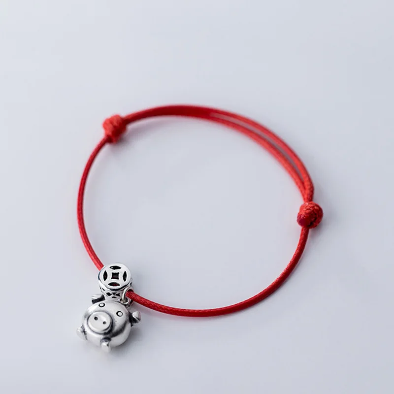 

La MaxZa 925 Sterling Silver Fashion Classic Pig Charm Red Rope Bracelets Red Thread Line String Jewelry Bracelets For Women