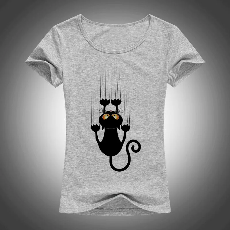 Moda divertida gato negro impreso 2017 de la historieta animal Cool T Shirt mujeres Tops camisetas o-cuello manga corta Camiseta Mujer f95 Moda divertida gato negro impreso 2017 de la historieta animal Cool T Shirt mujeres Tops camisetas o-cuello manga corta Camiseta Mujer f95
