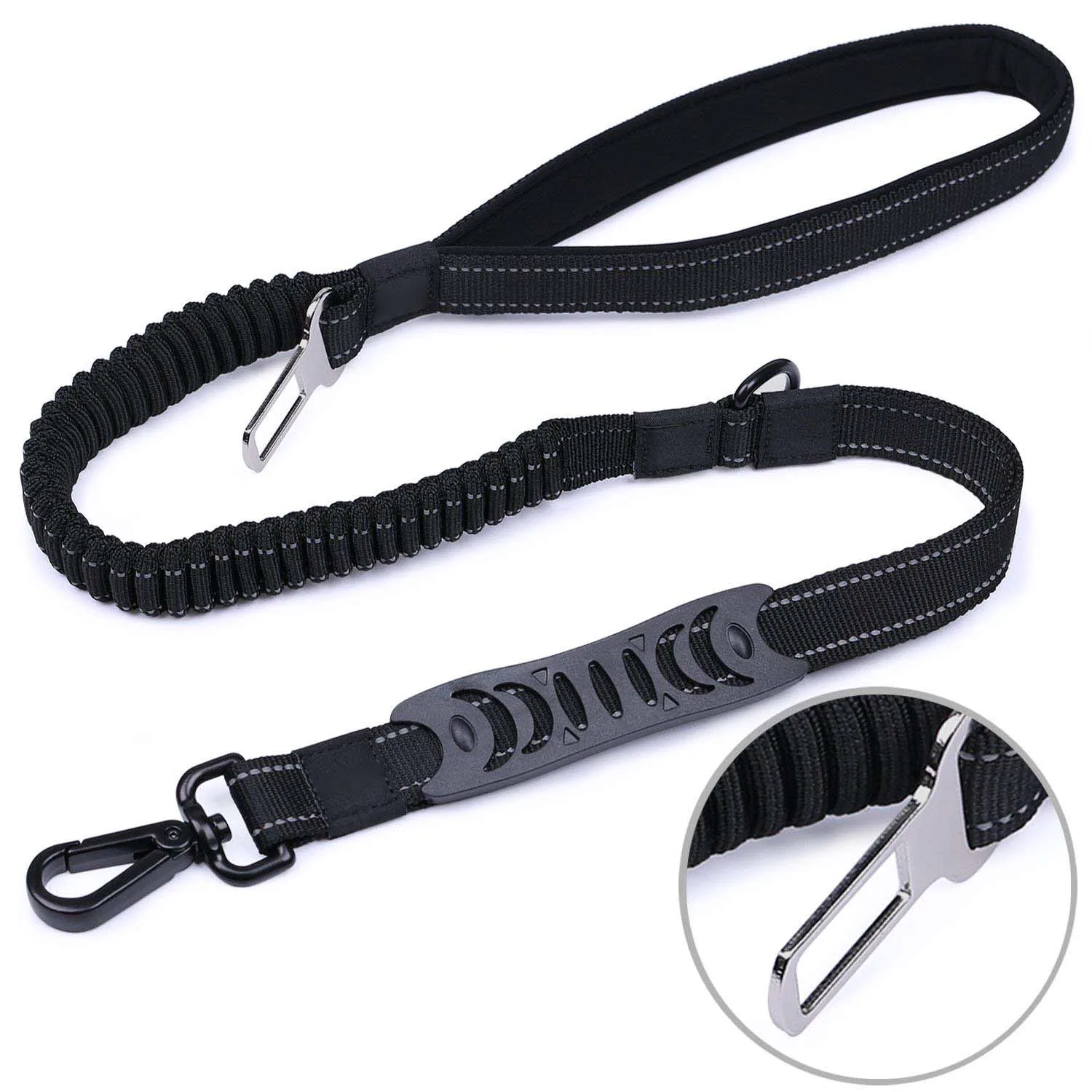 Dog Leash Car Seat Belt Buckle Bungee Double Handle Pet Reflective