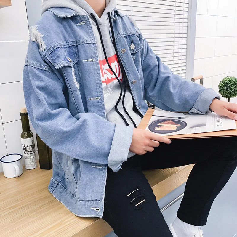 

Denim jacket male trend loose jacket bf wind hole denim clothing