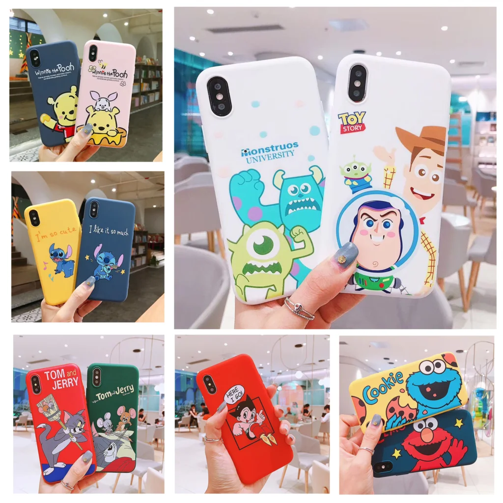 

Cute Cartoon Bear Pooh Stitch Toy Story Sesame Street case for iPhone 6 6S 7 8 Plus 11 Pro X XS Max XR Mermaid Candy TPU Cover