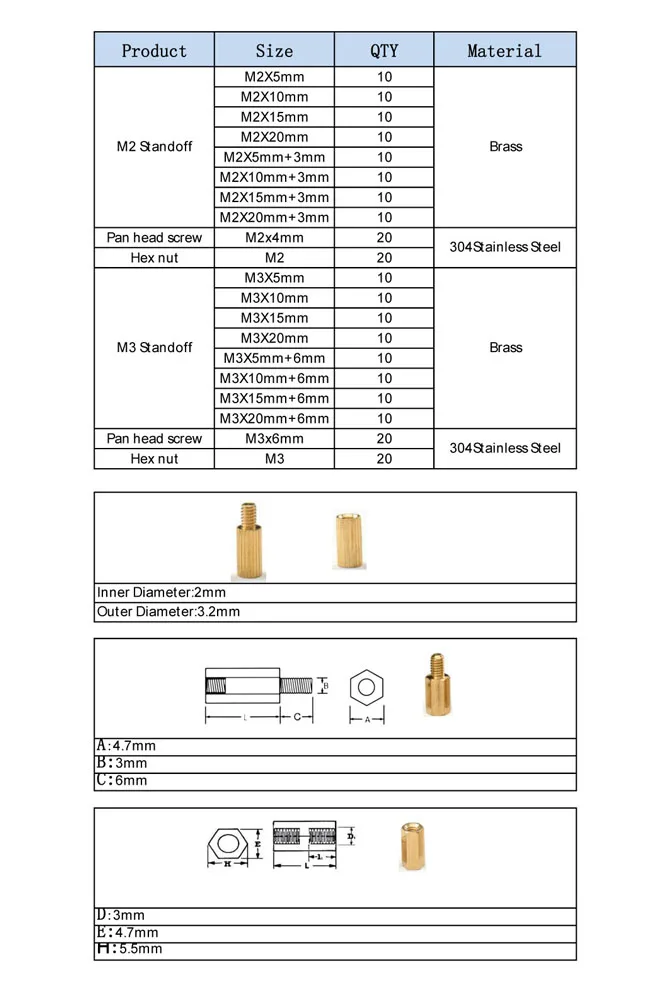 m2 m3 Latão Standoff Pillar Feminino Masculino Montar Motherboard Pcb Spacer Parafuso Parafuso Sextavado Rosca Porca Variedade Set Kit Caixa 4 montagem hexágono rosqueado pcb placa-mãe espaçador parafuso