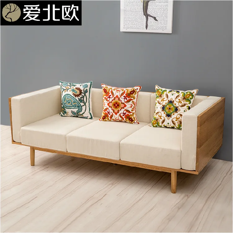 Anese Small And Medium Sized Family Cloth Art Sofa Household Anese Small And Medium Sized Family Cloth Art Sofa Household Solid Wood Three Seats In Living Room Simple Fashion Sofas From