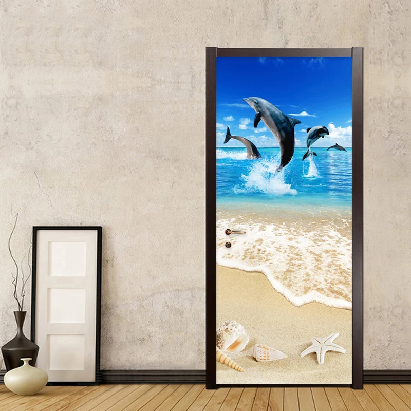 Details about   Self adhesive Door Wall wrap removable Peel & Stick Animals jumping Dolphins